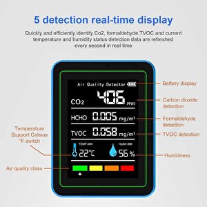Aek-tech 5'li Co2,hcho,tvoc,sicaklik,nem Dedektör Taşınabilir Ev Ofis Hava Kalitesi Ölçüm Cihazı