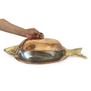 Orkinos Kapaklı El Dövmesi Bakır Balık Sunumtabağı 50 Cm