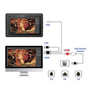 Xp-pen 3'ü Bir Arada Usb Kablo Artist 12pro /13.3pro /15.6pro