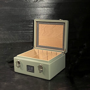 İspanyol Sedir Humidor Puro Kutusu Baskı Kilitli Fitilli Haki Yeşil Lake Boya Dijital