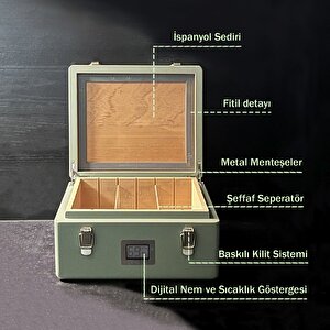 İspanyol Sedir Humidor Puro Kutusu Baskı Kilitli Fitilli Haki Yeşil Lake Boya Dijital
