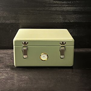 Mezmob İspanyol Sedir Humidor Puro Kutusu Baskı Kilitli Fitilli Haki Yeşil Lake Boya Analog
