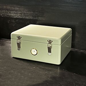 Mezmob İspanyol Sedir Humidor Puro Kutusu Baskı Kilitli Fitilli Haki Yeşil Lake Boya Analog