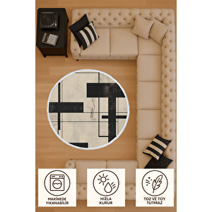 Yuvarlak Halı Modern Geometrik Desenli Pamuk Tabanlı Kaymaz Salon Halısı | 6 Ölçü Seçeneği 150x150 cm