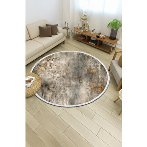 Yuvarlak Halı Gri Vintage Desenli | Yıkanabilir Bebek Ve Evcil Dostu | Modern Salon Halısı