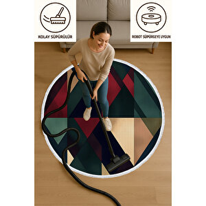 Yuvarlak Halı Geometrik Renkli Modern Tasarım Bebek Ve Evcil Hayvan Dostu Mutfak Halısı 180x180 cm