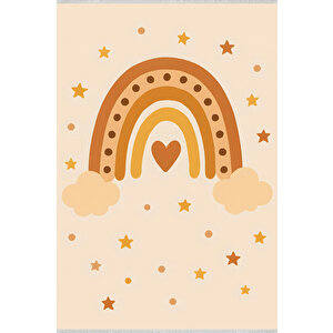 Bej Zemin Yıldızlı Gökkuşağı Desen Çocuk Halısı 120x180 200x350 cm