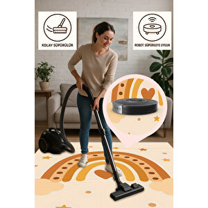 Bej Zemin Yıldızlı Gökkuşağı Desen Çocuk Halısı 120x180 200x350 cm