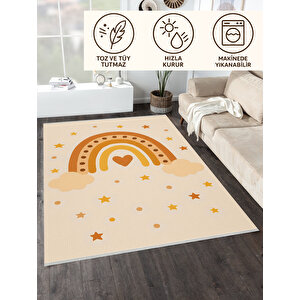 Bej Zemin Yıldızlı Gökkuşağı Desen Çocuk Halısı 120x180