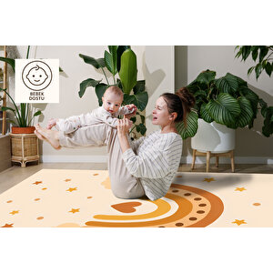 Bej Zemin Yıldızlı Gökkuşağı Desen Çocuk Halısı 120x180