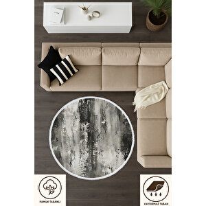 Yuvarlak Halı Gri Siyah Modern Desen | Kaydırmaz Tabanlı | Bebek Ve Pet Dostu Halı 120x120 cm