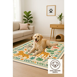 Hayvan Figürlü Halı – Kaymaz & Yıkanabilir | Bebek Ve Evcil Dostu Oyun Halısı | 120x180