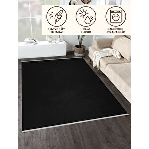Tek Renk Siyah Salon Halısı Kaymaz Taban 160x230