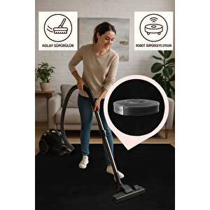 Tek Renk Siyah Salon Halısı Kaymaz Taban 160x230 80x500 cm