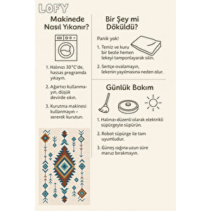 Krem Zeminli Geometrik Etnik Desen Halı 160x230 Yıkanabilir