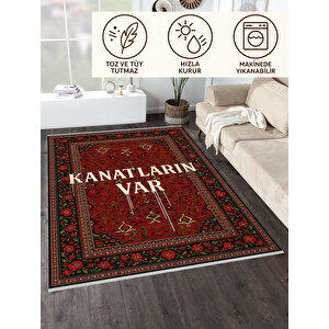 Kanatların Var Yazılı Halı – Kaymaz & Makinede Yıkanabilir | Evcil Ve Bebek Dostu | Klasik Motifli 80x350 cm