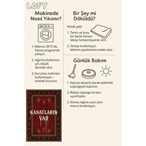 Kanatların Var Yazılı Halı – Kaymaz & Makinede Yıkanabilir | Evcil Ve Bebek Dostu | Klasik Motifli 80x350 cm