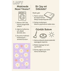 Papatya Desenli Mor Çocuk Odası Halısı Yıkanabilir 120x180 200x350 cm