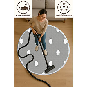 Yuvarlak Halı Gri Puantiyeli Modern Tasarım | Bebek & Evcil Dostu Kaymaz Salon Halısı