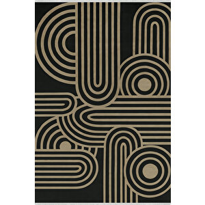Retro Modern Çizgili Siyah Zemin Halı 160x230 Cm 100x180 cm