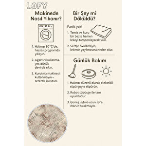 Yuvarlak Halı – Bej Tonlarda Geometrik Desen | Kaymaz Tabanlı Pamuk Dokulu Halı 80x80 cm