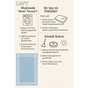 Açık Mavi Beyaz Kenarlı Modern Halı Yıkanabilir 160x230