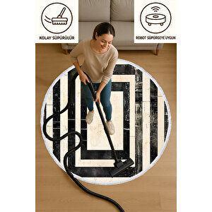 Yuvarlak Halı Modern Siyah Beyaz Desenli Bebek Ve Evcil Dostu Salon Halısı | 6 Beden Seçeneği 60x60 cm