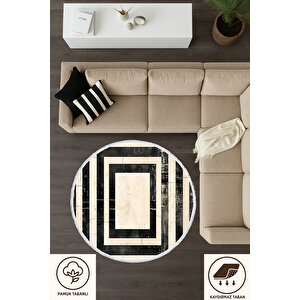 Yuvarlak Halı Modern Siyah Beyaz Desenli Bebek Ve Evcil Dostu Salon Halısı | 6 Beden Seçeneği 60x60 cm