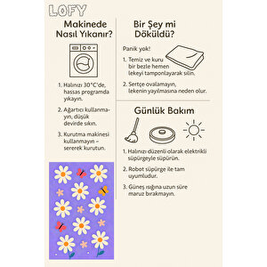 Mor Papatya Desenli Yıkanabilir Çocuk Halısı 120x180 Cm