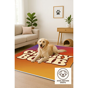 Retro Cherry Bomb Yazılı Renkli Halı 120x180 Yıkanabilir 120x180 cm