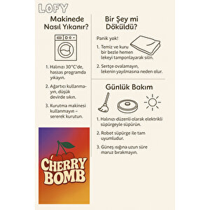 Retro Cherry Bomb Yazılı Renkli Halı 120x180 Yıkanabilir