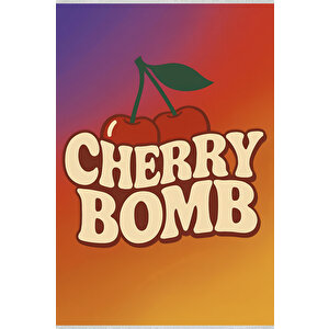 Retro Cherry Bomb Yazılı Renkli Halı 120x180 Yıkanabilir 160x180 cm