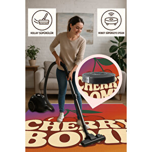 Retro Cherry Bomb Yazılı Renkli Halı 120x180 Yıkanabilir