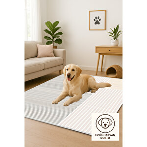 Minimal Geometrik Desen Halı Gri Pudra Bej 160x230