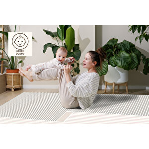 Minimal Geometrik Desen Halı Gri Pudra Bej 160x230