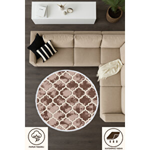 Yuvarlak Halı – Geometrik Desenli Kahverengi | Pamuklu Ve Kaymaz Tabanlı Modern Halı