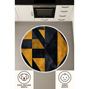 Yuvarlak Halı Geometrik Desen Sarı Siyah Modern Bebek Ve Evcil Dostu Halı 120x120 Cm 60x60 cm