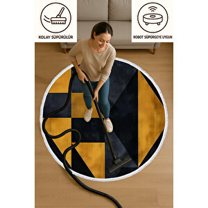 Yuvarlak Halı Geometrik Desen Sarı Siyah Modern Bebek Ve Evcil Dostu Halı 120x120 Cm 60x60 cm