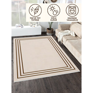 Krem Zemin Kahve Çizgili Modern Halı Yıkanabilir 160x230