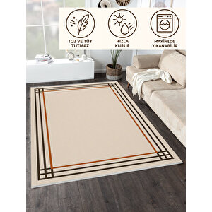 Çift Çizgili Krem Kahve Yıkanabilir Modern Halı 160x230 Cm