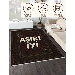 Klasik Motifli "aşırı İyi" Halı – Retro Yazılı Tasarım | Kaymaz, Yıkanabilir, Robot Süpürge Uyumlu 80x350 cm