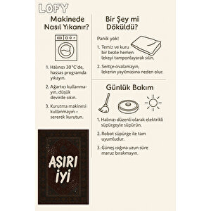 Klasik Motifli "aşırı İyi" Halı – Retro Yazılı Tasarım | Kaymaz, Yıkanabilir, Robot Süpürge Uyumlu