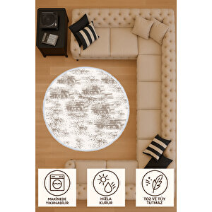 Yuvarlak Halı – Bej Ve Krem Modern Desenli | Kaymaz Tabanlı Pamuklu Salon Halısı