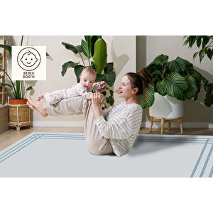 Minimal Buz Mavi Salon Halısı Kaymaz Taban 160x230 Cm