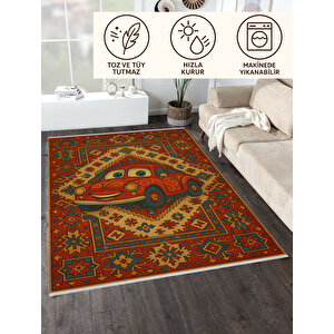 Etnik Desenli Araba Halı – Kaymaz & Yıkanabilir | Eğlenceli Çocuk Halısı, Bebek Ve Evcil Dostu 100x250 cm
