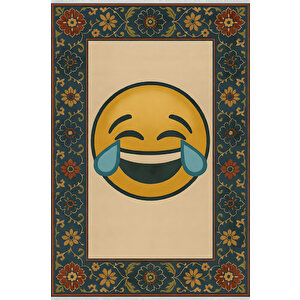 Emoji Desenli Retro Halı – Gülme İfadesi, Kaymaz Taban, Yıkanabilir, Bebek Dostu 120x550 cm