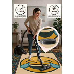 Emoji Desenli Retro Halı – Gülme İfadesi, Kaymaz Taban, Yıkanabilir, Bebek Dostu 120x550 cm