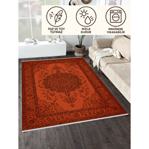 Kiremit Renkli Klasik Halı – Modern & Zamansız Desen | Kaymaz, Yıkanabilir, Evcil Ve Bebek Dostu 200x500 cm