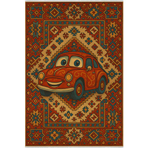 Etnik Desenli Araba Halı – Kaymaz & Yıkanabilir | Eğlenceli Çocuk Halısı, Bebek Ve Evcil Dostu 160x350 cm