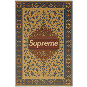 Supreme Logolu Retro Halı – Sokak Stili, Kaymaz Taban, Yıkanabilir, Bebek Ve Evcil Dostu 80x150 cm